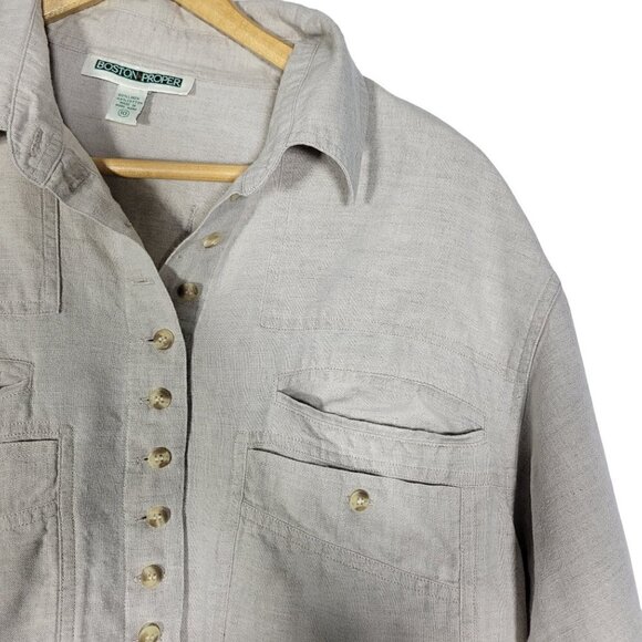 Boston Proper Women's Linen Button Down Long Line Light Weight Shirt  Size 10 - Picture 4 of 9